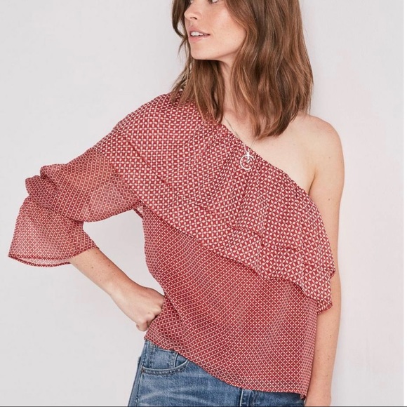 Lucky Brand Tops - Lucky Brand Red & White One Shoulder Top, Large